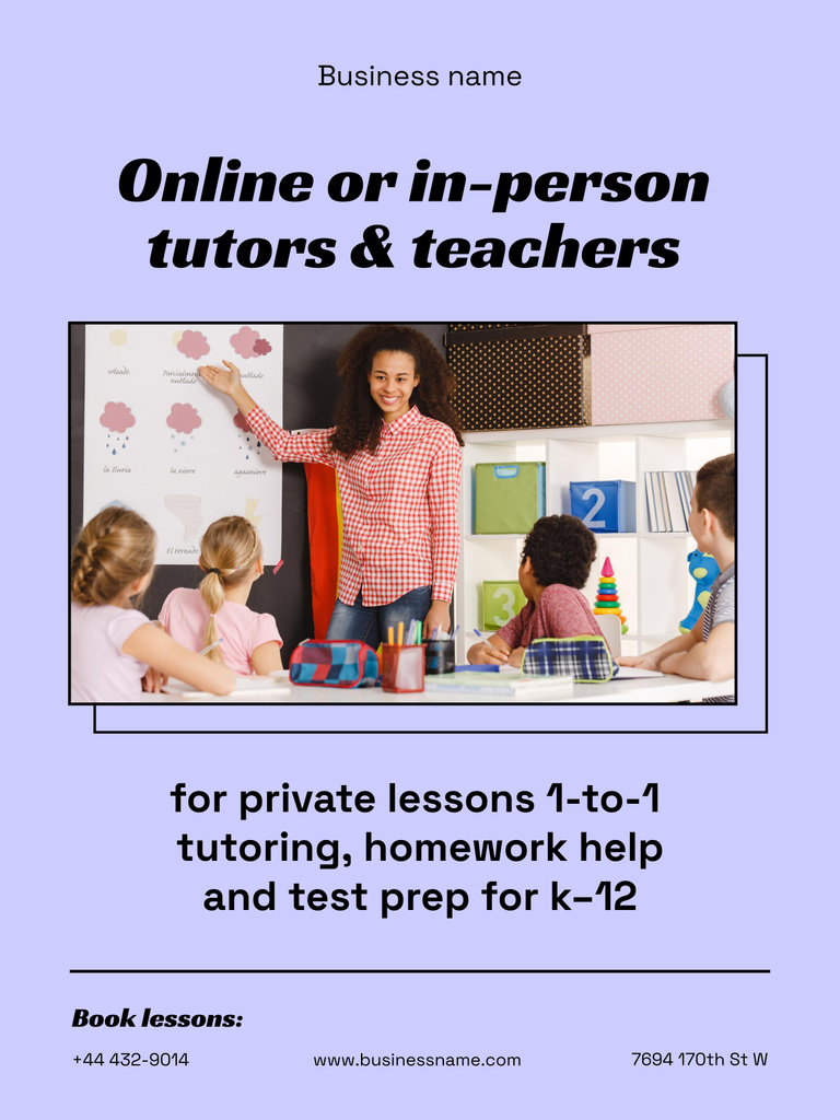 Online Tutoring Services Offer with Pupils Poster 36x48in Πρότυπο σχεδίασης