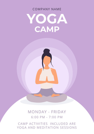 Designvorlage Yoga-Camp-Einladung auf Lila für Poster