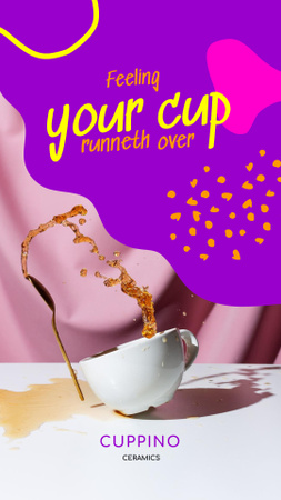 Designvorlage keramik-aktion mit tasse und kaffee-spritzer für Instagram Story