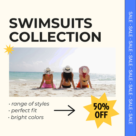 Bright Swimsuits Collection With Discount Offer Animated Post Design Template