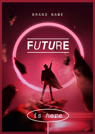 Innovation Ad with Woman in Superhero Cloak Poster Design Template