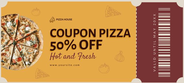 Discount Voucher for Hot and Fresh Pizza Coupon 3.75x8.25inデザインテンプレート