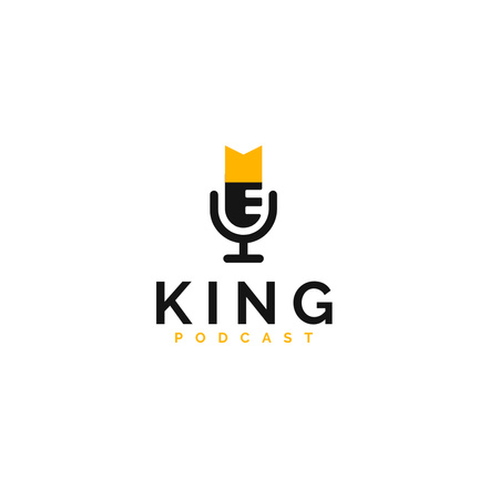 King Podcast With Mic Logo Design Template