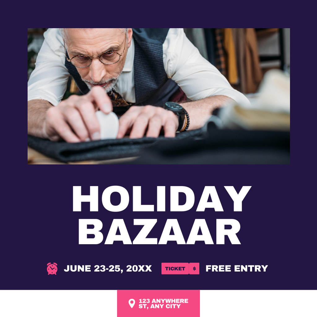 Ontwerpsjabloon van Instagram van Handicraft Bazaar Announcement with Male Tailor