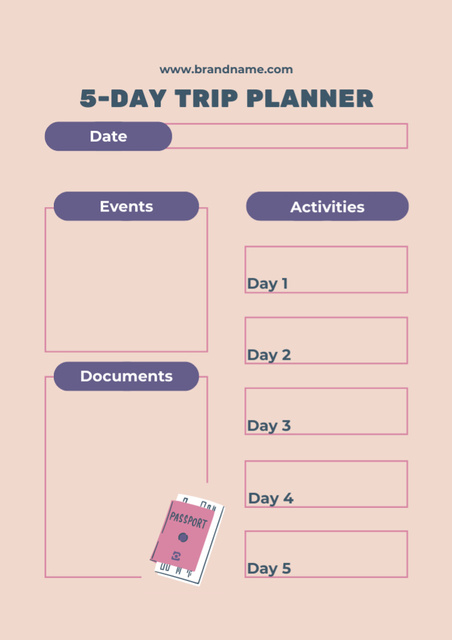 5 Days Trip Plan Schedule Planner Πρότυπο σχεδίασης