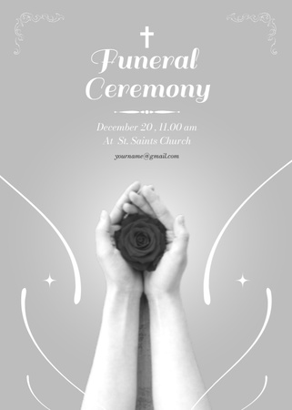 Platilla de diseño Funeral Ceremony Invitation with Flower in Palms Invitation