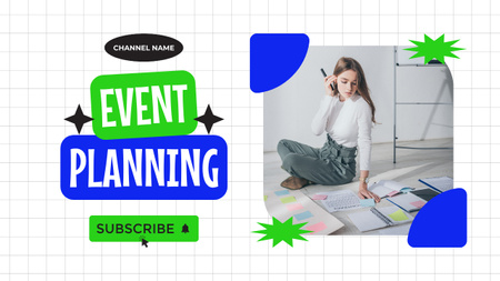 Young Woman Planning Event Youtube Thumbnail Πρότυπο σχεδίασης