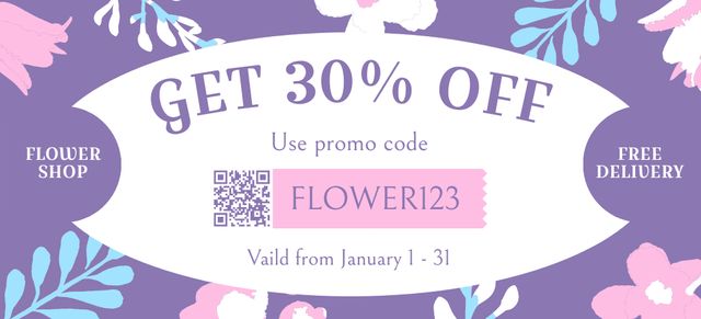 Discount Voucher on Floral Pattern Coupon 3.75x8.25in Πρότυπο σχεδίασης