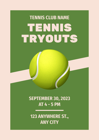 Announcement of Tennis Tryouts with Ball Poster Design Template