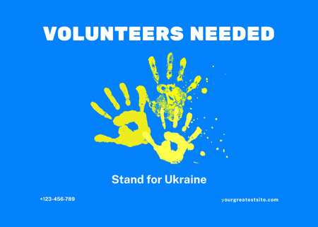 Volunteering During War in Ukraine with Illustration of Handprints Flyer 5x7in Horizontal Design Template