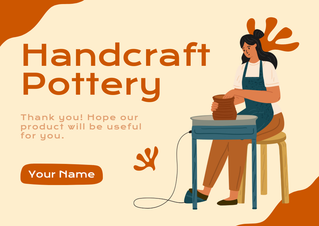 Platilla de diseño Handcraft Pottery Offer With Illustration of Woman Potter Card