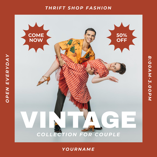 Retro Clothes Collection For Couple Instagram AD Design Template