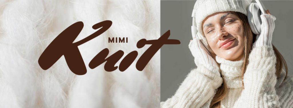 Sale Offer Girl in Headphones and Cozy Knitwear Facebook coverデザインテンプレート
