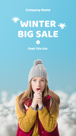 Big Winter Sale Announcement with Attractive Young Woman Instagram Story Design Template