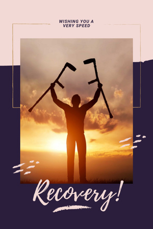 Words Of Support With Man Holding Crutches At Sunset Postcard 4x6in Vertical Design Template