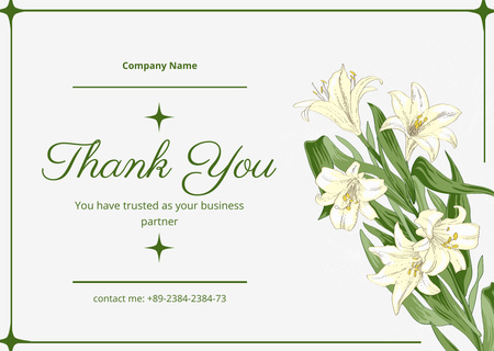 Thank You Message with Beautiful White Lilies Card Design Template