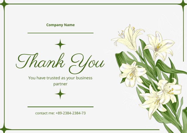 Plantilla de diseño de Thank You Message with Beautiful White Lilies Card 