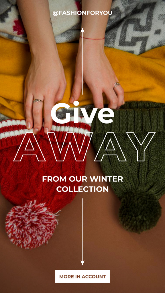 Plantilla de diseño de Announcement of Giveway Knitted Hats Winter Collection Instagram Story 