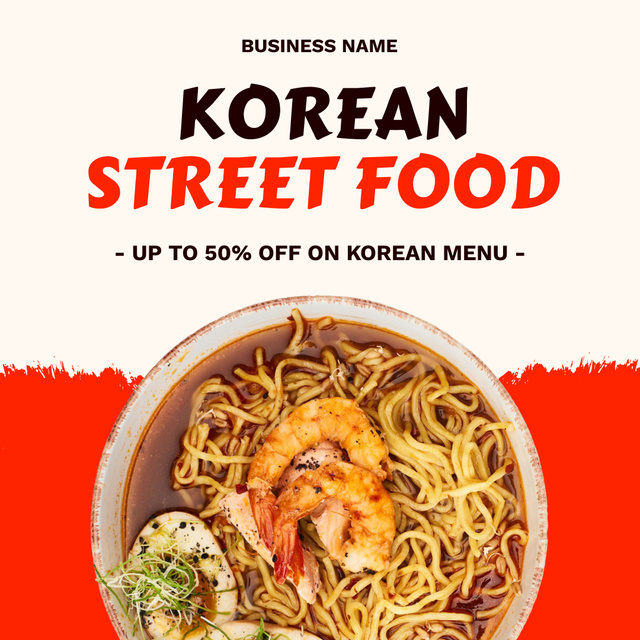 Korean Street Food Ad with Delicious Noodles Instagram Modelo de Design