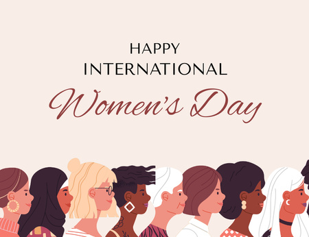 International Women's Day Greeting with Illustration of Women Thank You Card 5.5x4in Horizontal Design Template