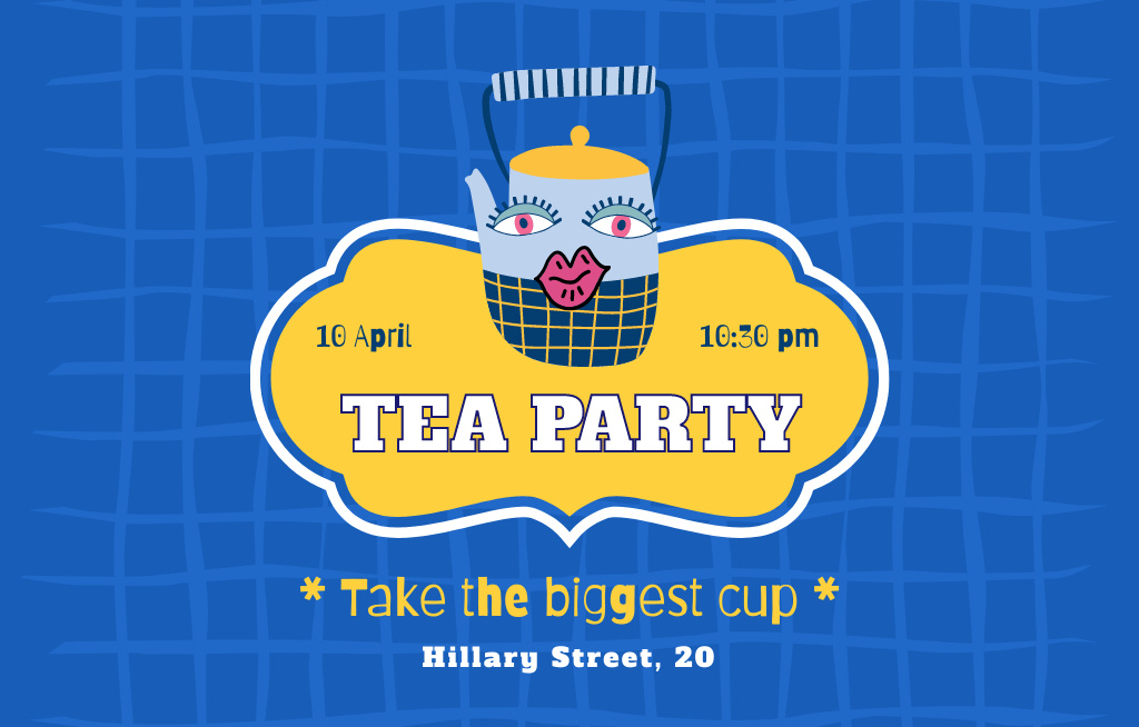 Funny Tea Party Announcement With Cute Teapot Invitation 4.6x7.2in Horizontal Modelo de Design