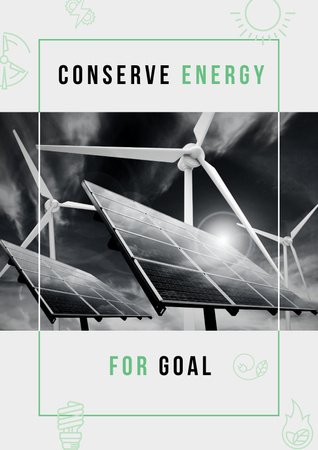 Turbinas eólicas e painéis solares Poster Modelo de Design