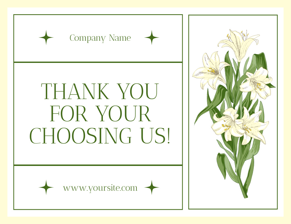 Thanks for Choosing Us with Bouquet of Lilies Thank You Card 5.5x4in Horizontal Πρότυπο σχεδίασης