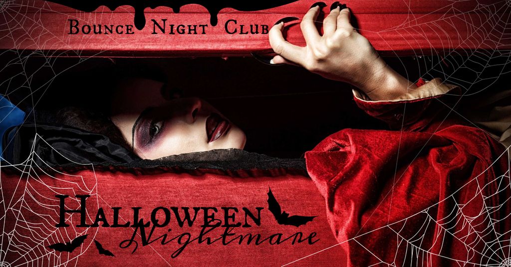 Designvorlage Halloween holiday poster with scary Woman für Facebook AD