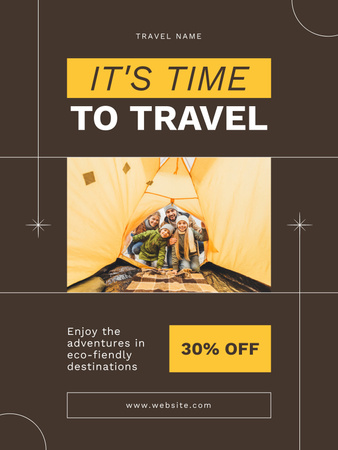 Ontwerpsjabloon van Poster US van Familie Camping Tour Advertentie op Brown