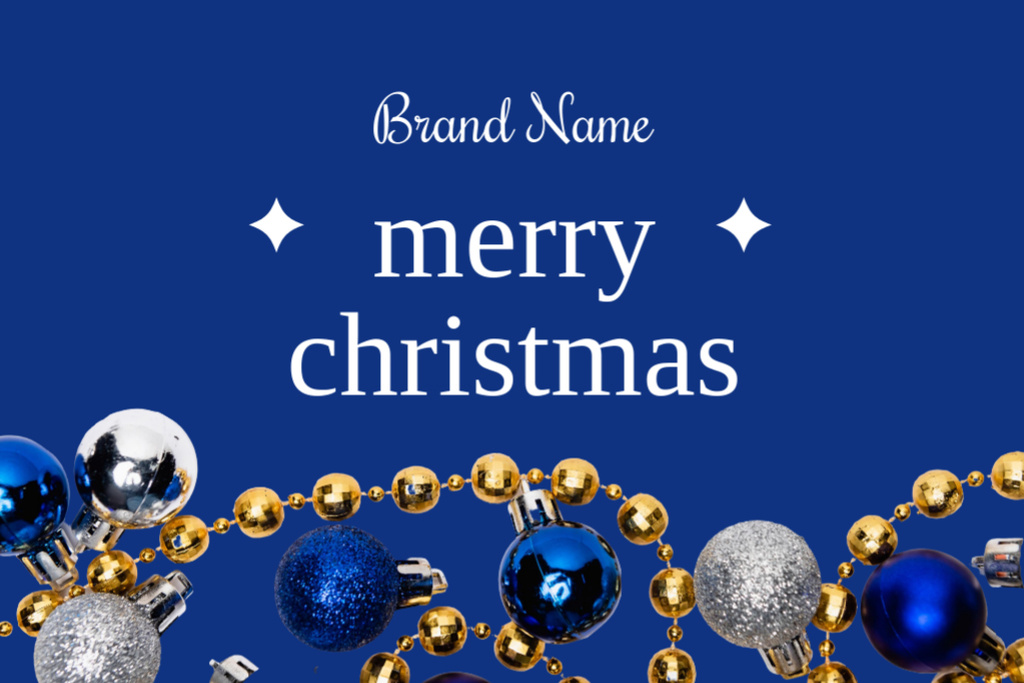 Template di design Christmas Greeting with Beautiful Blue and Golden Decoration Postcard 4x6in