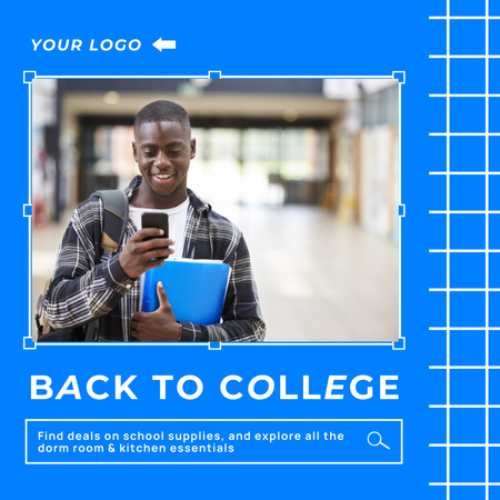 African American Student with Smartphone in College Animated Post Design Template