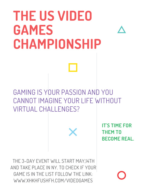 Video Games Championship announcement Poster US Design Template