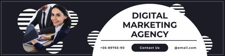 Εντυπωσιακή Προσφορά Υπηρεσιών Marketing Agency σε μαύρο χρώμα LinkedIn Cover Πρότυπο σχεδίασης