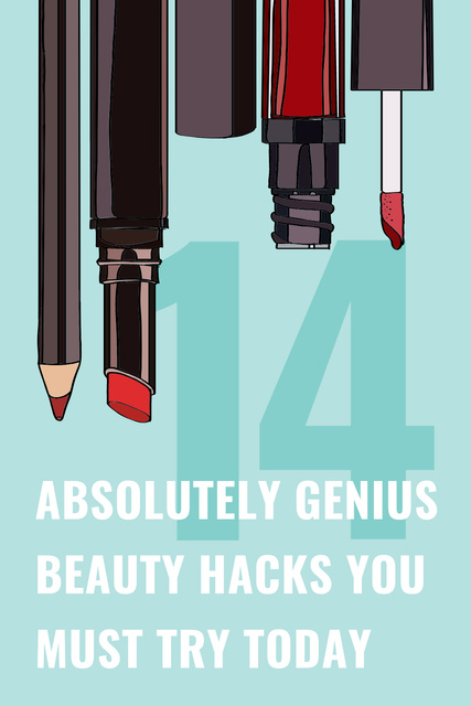 Beauty Hacks with Cosmetics Set in Red Pinterest Design Template