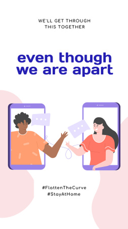 Template di design #StayAtHome Distanziatori sociali che si connettono per telefono Instagram Story