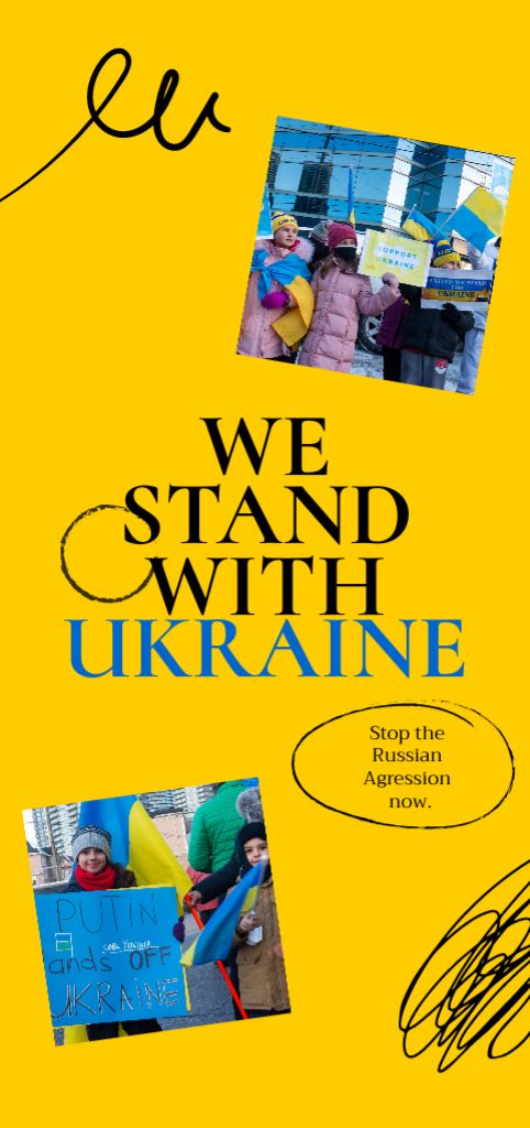 We Stand with Ukraine Quote on Yellow Flyer DIN Large Design Template