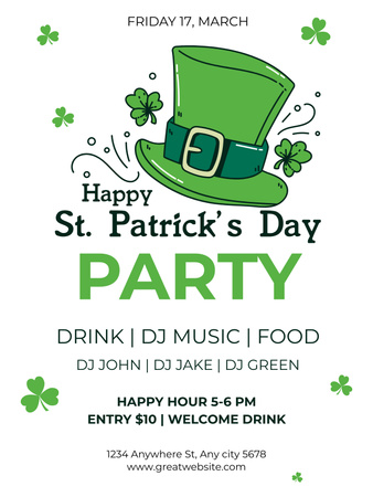 St. Patrick's Day -juhlailmoitus vihreällä hatulla Poster US Design Template