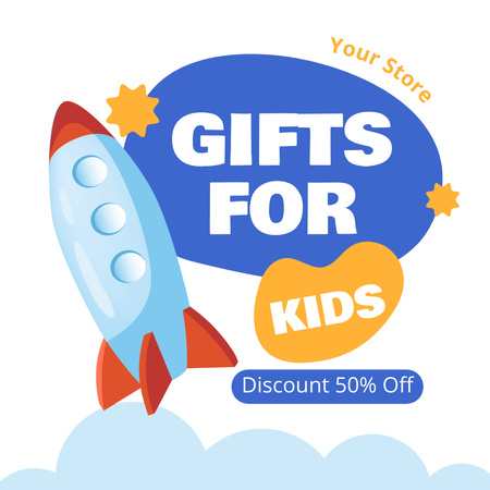 Designvorlage Bieten Sie Rabatte auf Kindergeschenke mit Cute Rocket für Instagram AD
