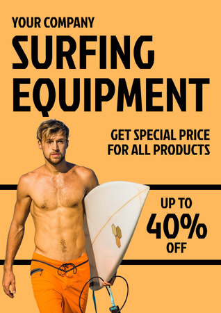 Surfing Equipment Store Offer Poster Design Template