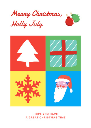 Merry Christmas In July Greeting With Symbols Postcard 5x7in Vertical Design Template