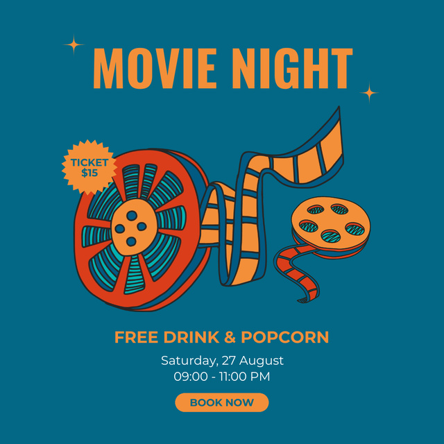Szablon projektu Movie Night Announcement on Blue Instagram
