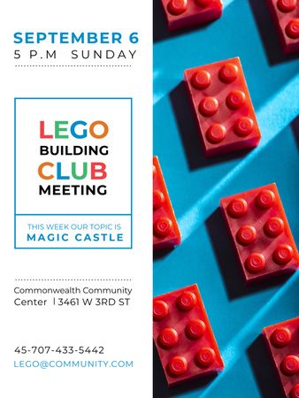 Plantilla de diseño de Lego Building Club reunión Constructor Bricks Poster US 