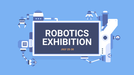 Robotics Exhibition Announcement on blue FB event coverデザインテンプレート