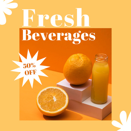 Fresh Beverages Offer with Orange Juice Instagram Design Template