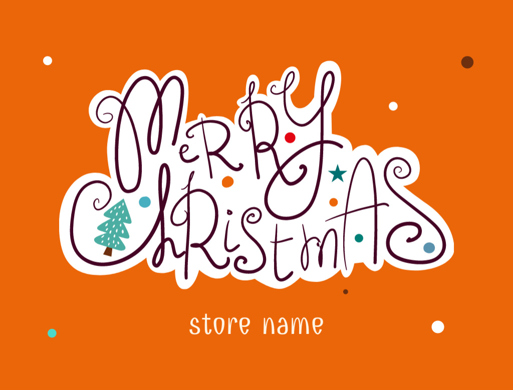 Merry Christmas Greeting Text on Orange Postcard 4.2x5.5in Design Template