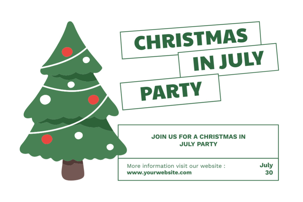 Fantastic Christmas In July Party Announcement With Decorated Tree Postcard 4x6in – шаблон для дизайну