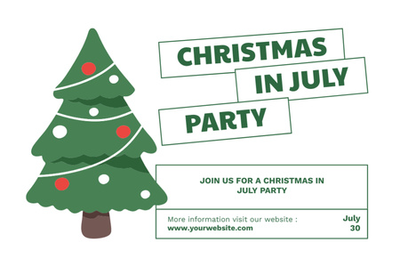 Christmas In July Party Announcement With Tree Postcard 4x6in Design Template