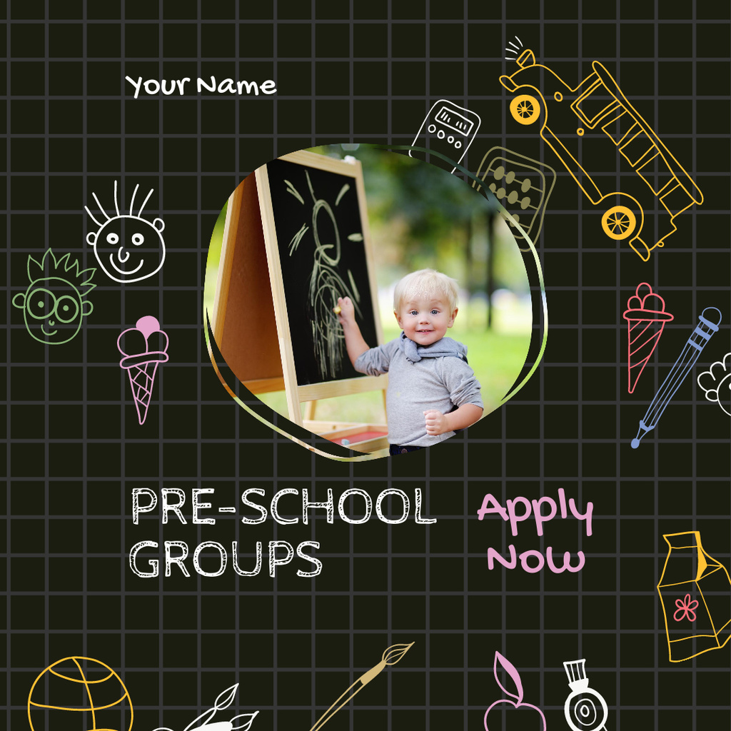 Preschool Apply Announcement with Little Kid Instagramデザインテンプレート