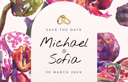 Wedding Announcement with Watercolor Orchids Thank You Card 5.5x8.5in – шаблон для дизайну