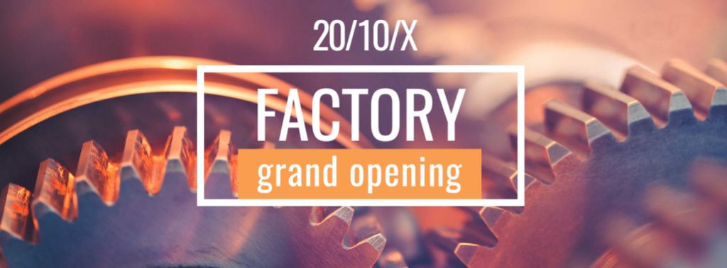 Factory Opening Announcement with Mechanism Cogwheels Facebook cover tervezősablon